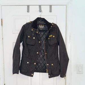 Barbour Dark Quilted Jacket with Gold Details